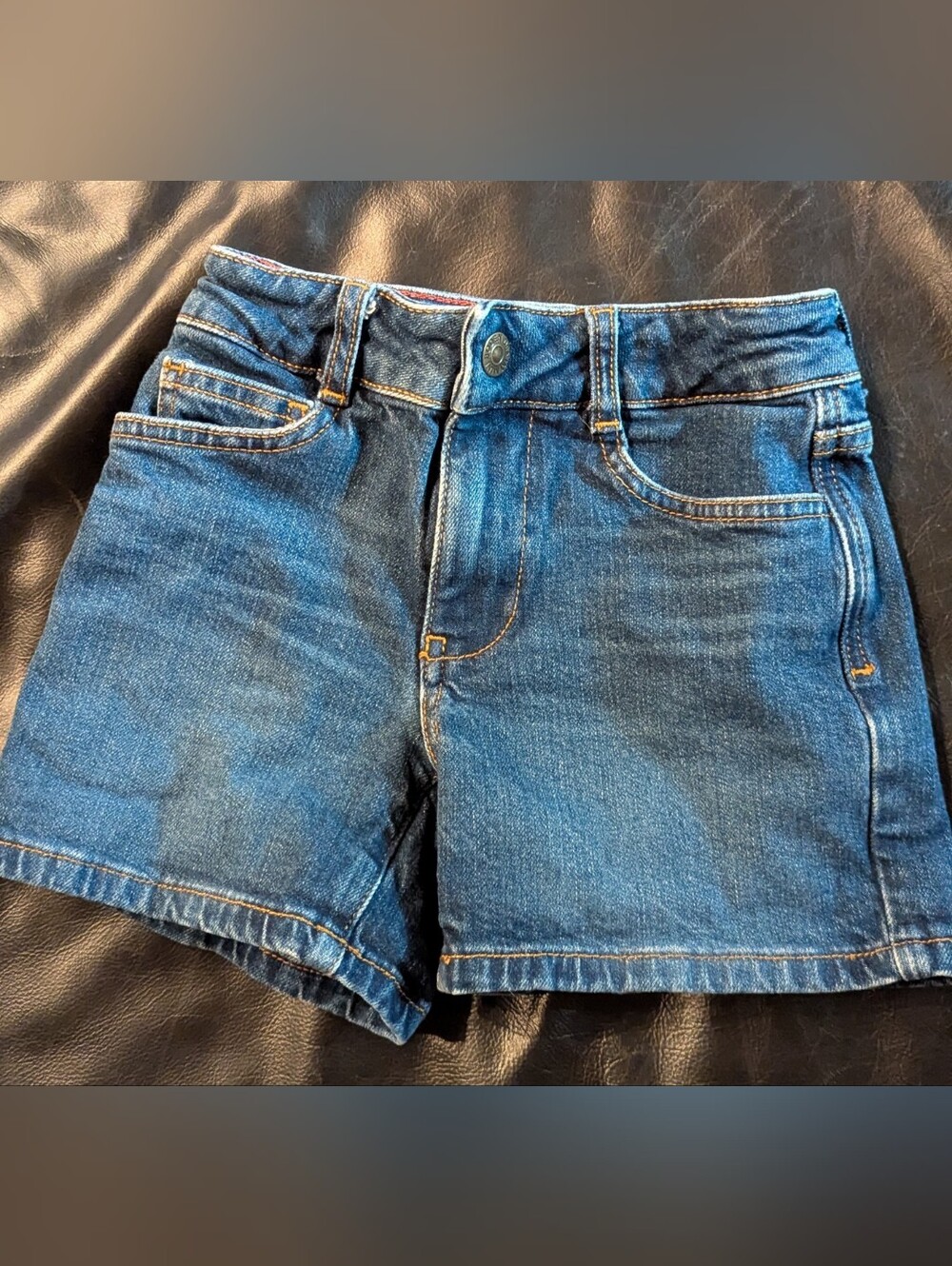 Mini Boden Girls Denim jean Shorts 5Y Adjustable Waist 5 Pockets 99% Cotton